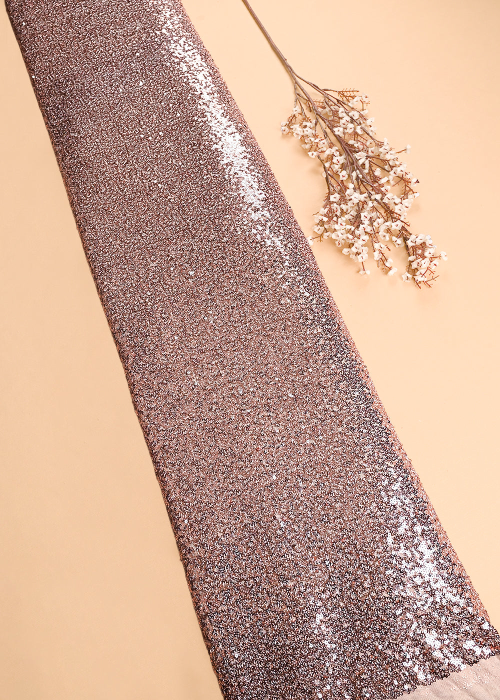 Rose Gold Net Fabric With All Over Sequins Work 24155