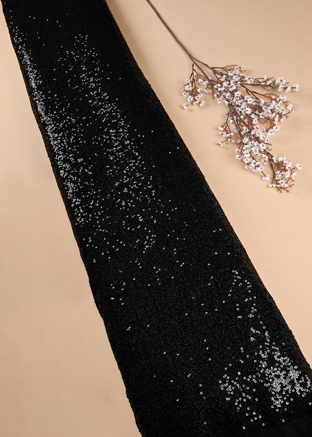 Black Net Fabric With All Over Sequins Work 24157