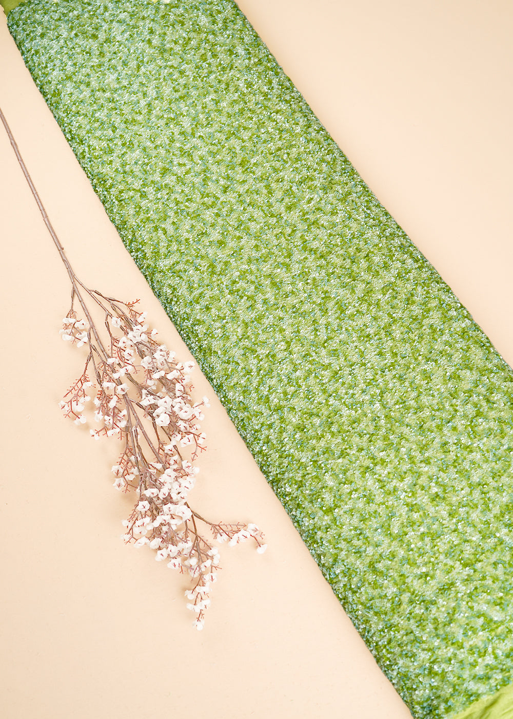 Green Lycra Net Fabric With All Over Sequins Work 24163