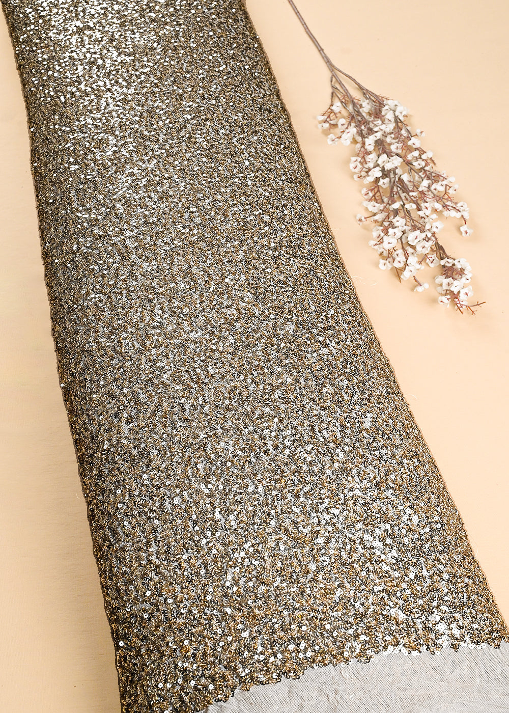 Gold Imported Net Fabric With All Over Sequins Work 24170