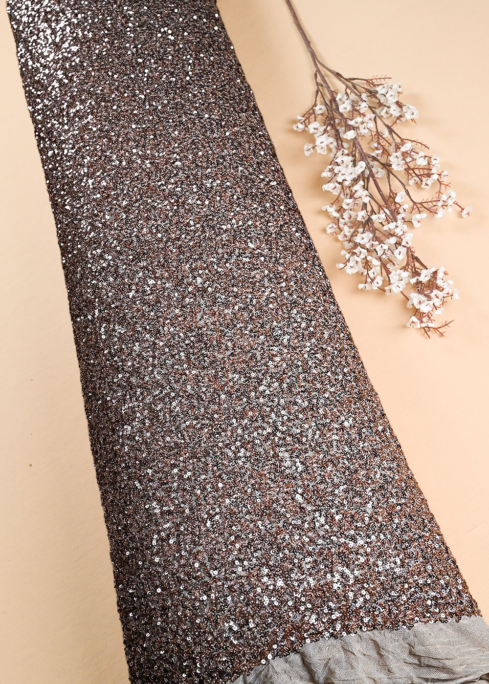 Rose Gold Imported Net Fabric With All Over Sequins Work 24171