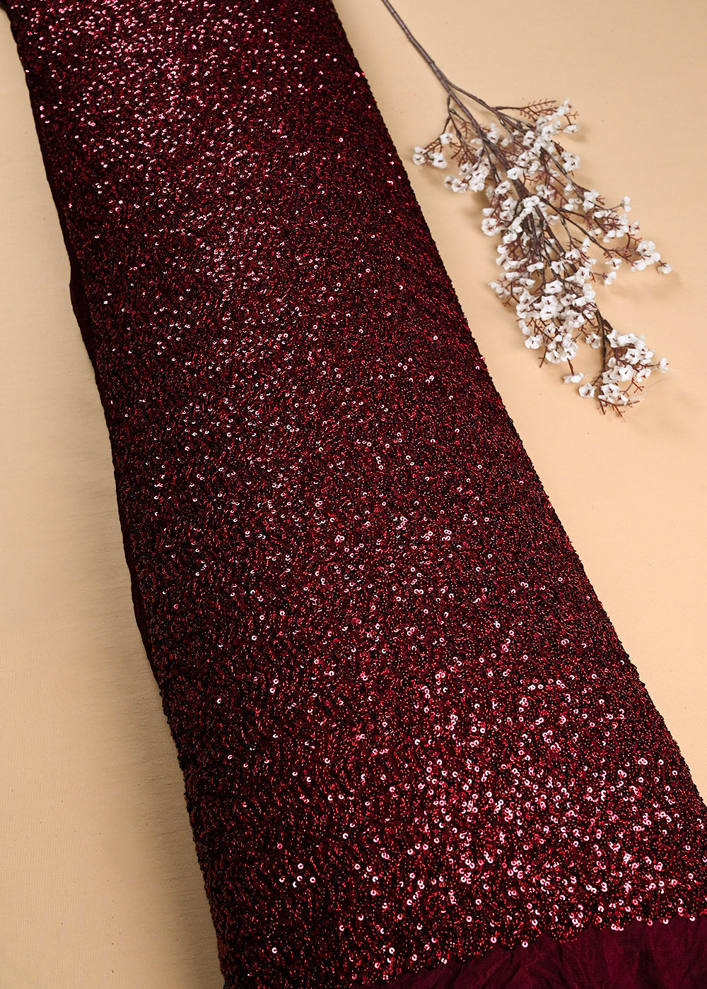 Maroon Imported Net Fabric With All Over Sequins Work 24172