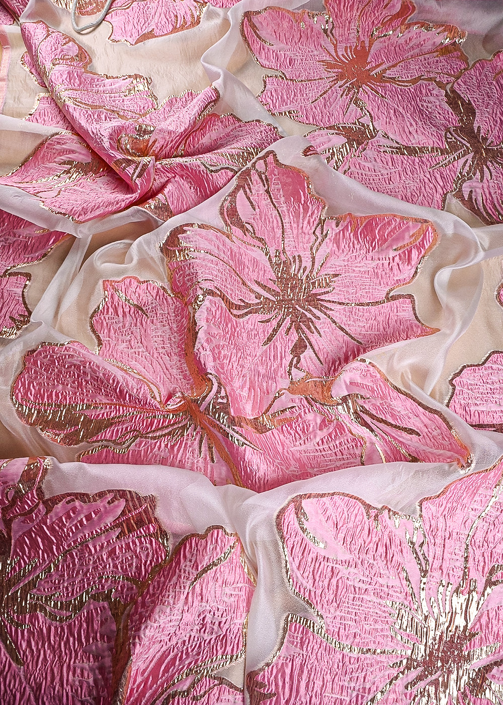 Light Pink Imported Jacquard Fabric With All Over Foil Work 24177