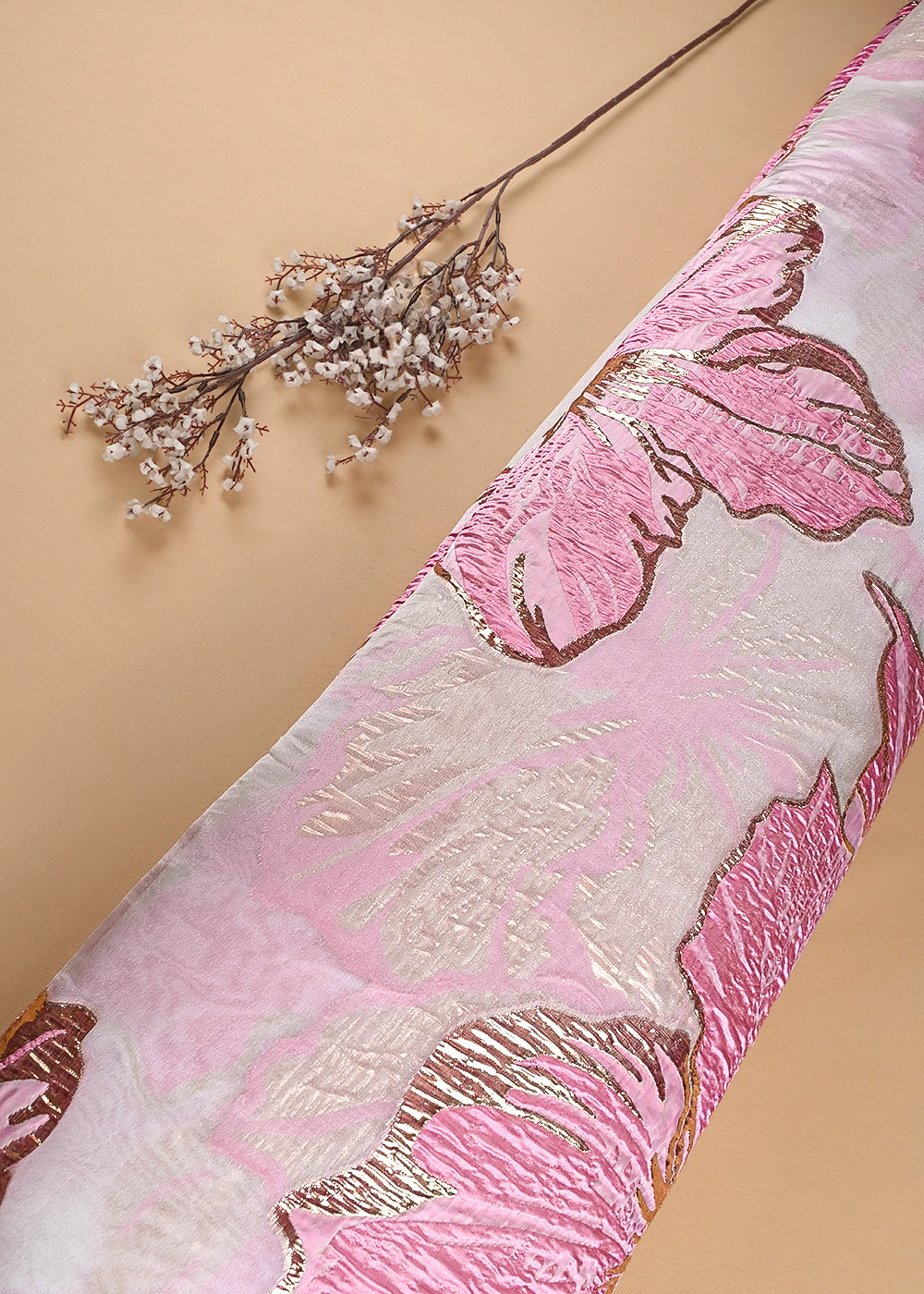 Light Pink Imported Jacquard Fabric With All Over Foil Work 24177