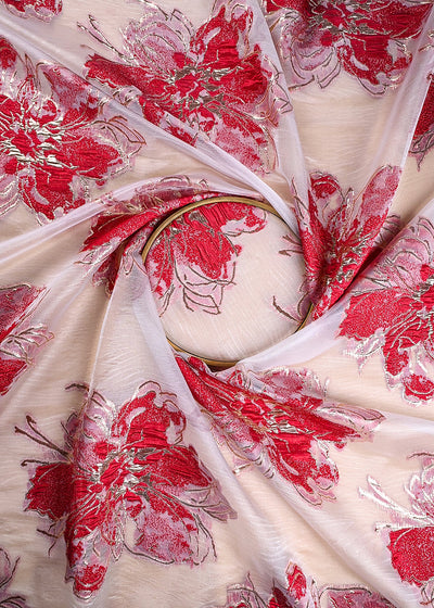 Maroon Imported Jacquard Fabric With All Over Foil Work 24181