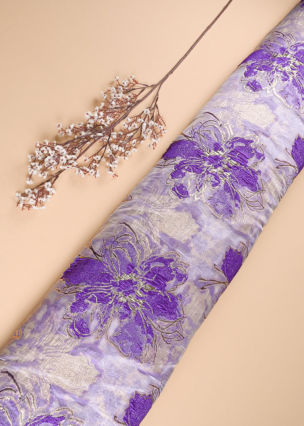 Purple Imported Jacquard Fabric With All Over Foil Work 24182