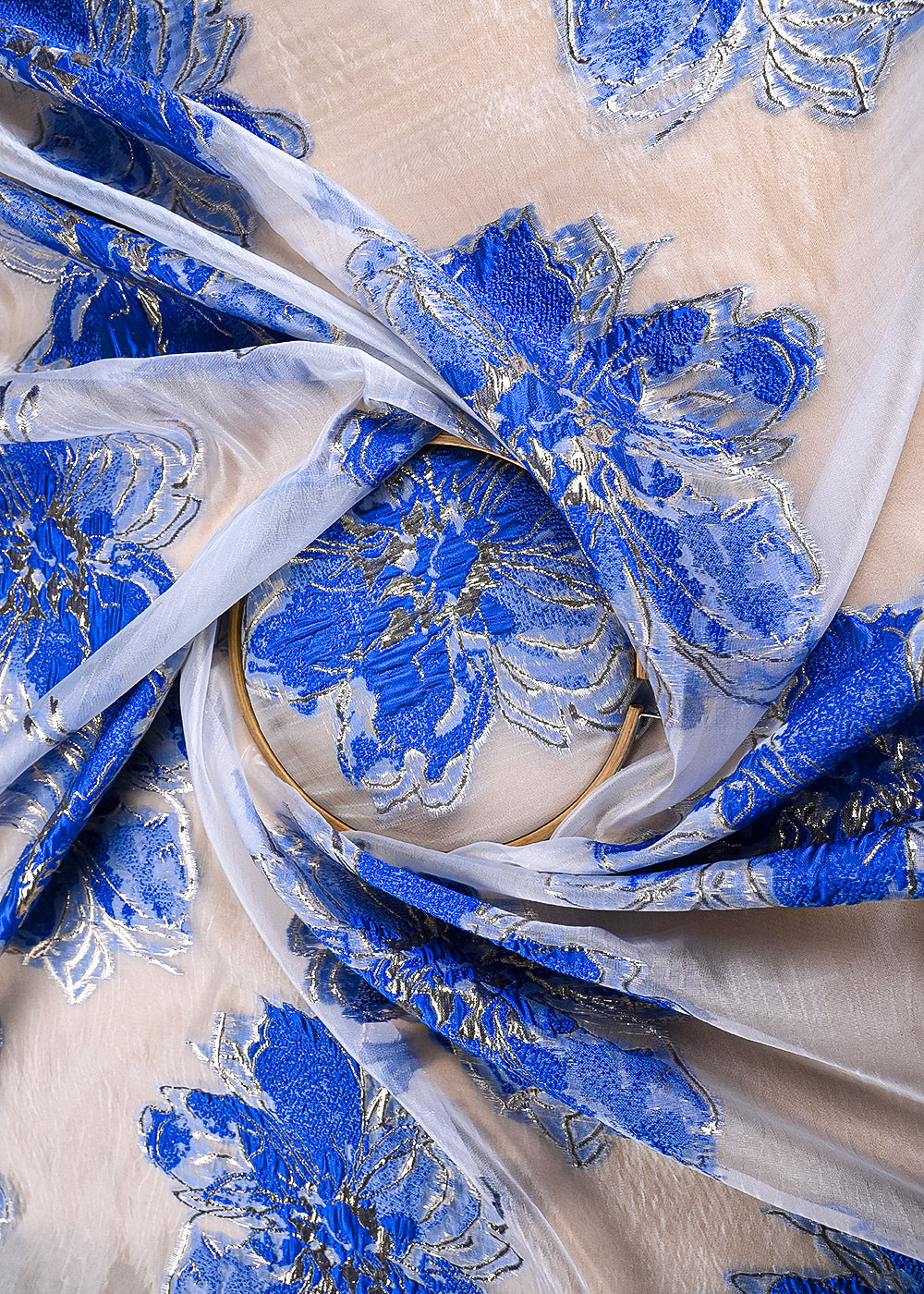 Royal Blue Imported Jacquard Fabric With All Over Foil Work 24183