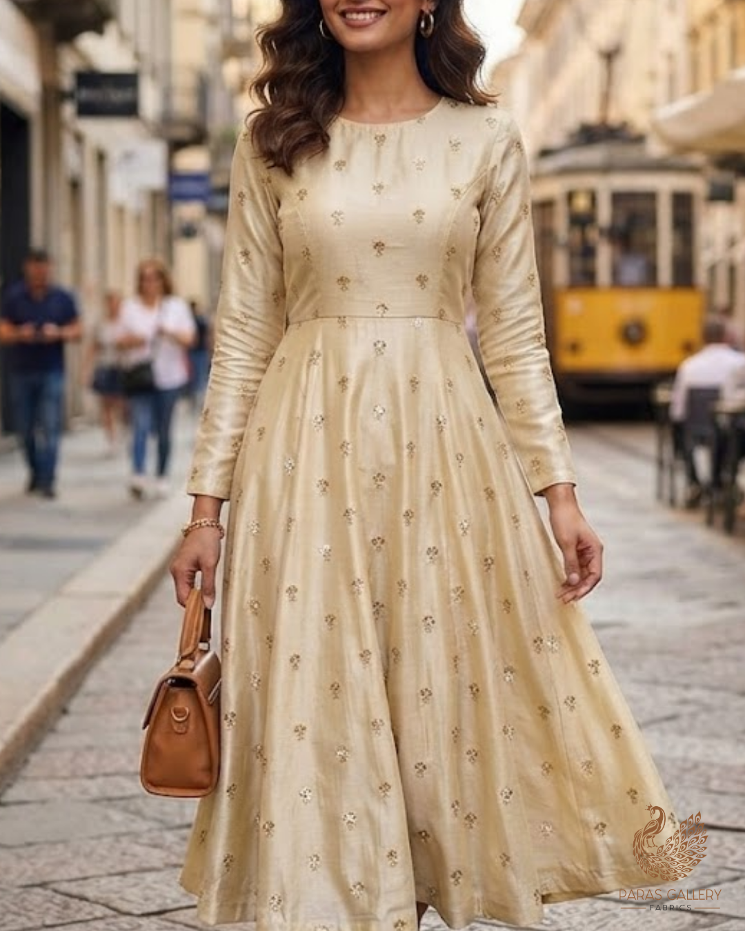 Golden Dyeable Tissue Fabric With All Over Zari And Sequins Work 24187