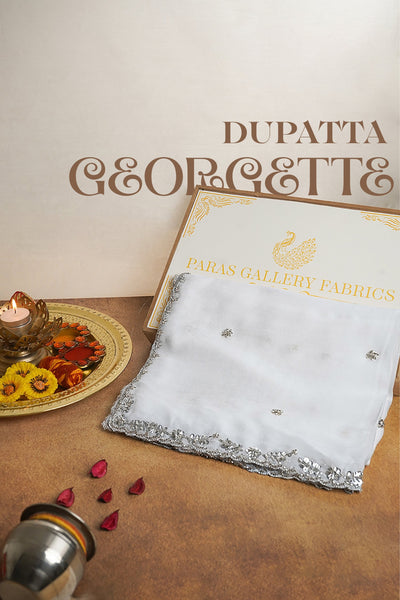 White Dyeable Georgette Dupatta All Over Sequins And Katdana Work 24210