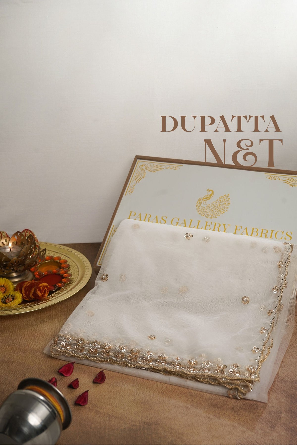 White Dyeable Net Dupatta All Over Buti Of Zari, Sequins And Katdana Work With Border 24213
