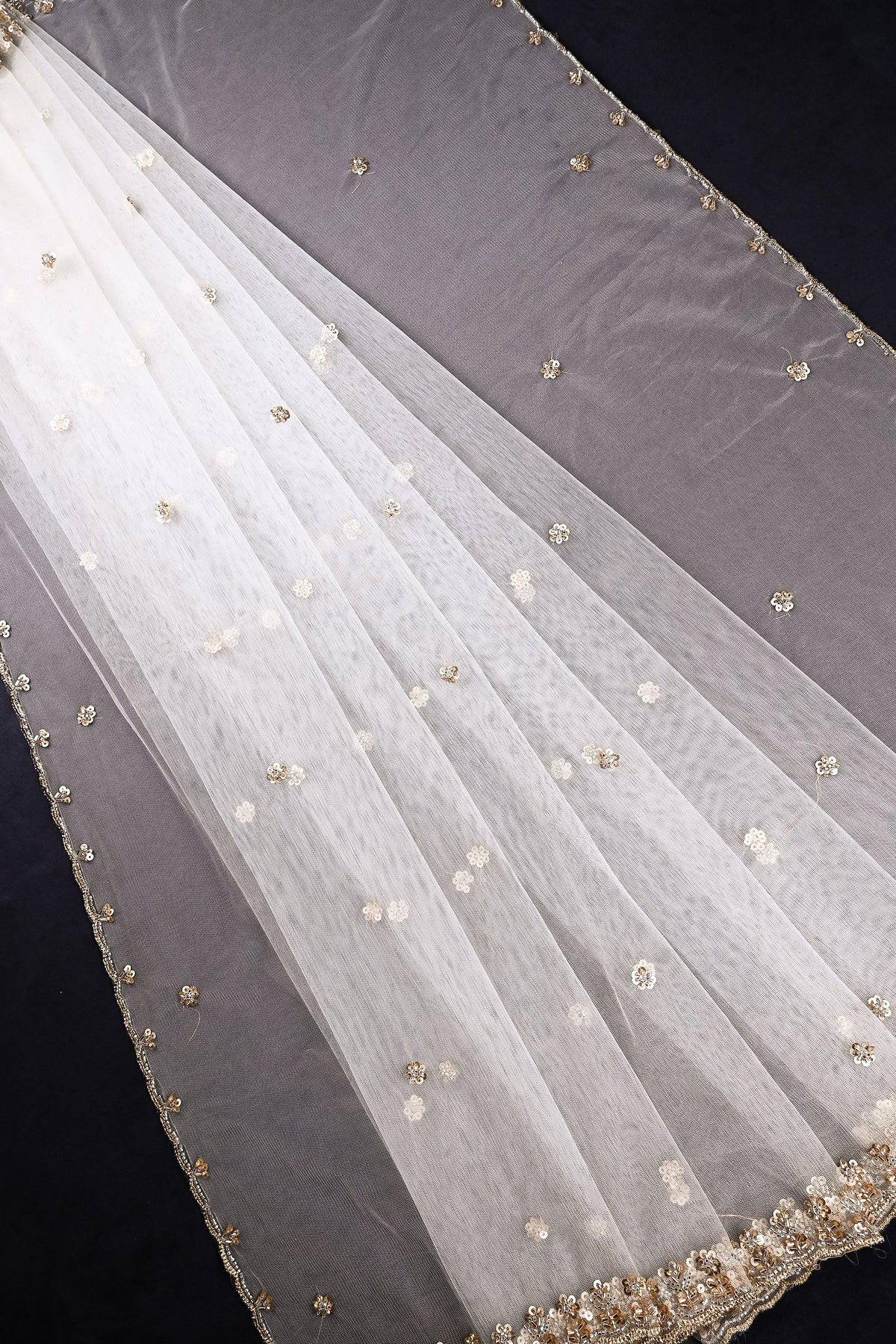 White Dyeable Net Dupatta All Over Buti Of Zari, Sequins And Katdana Work With Border 24213