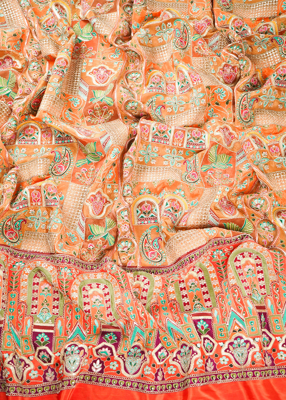 Mustard Crepe Fabric With All Over Zari And Sequins Work With One Side Border 24222