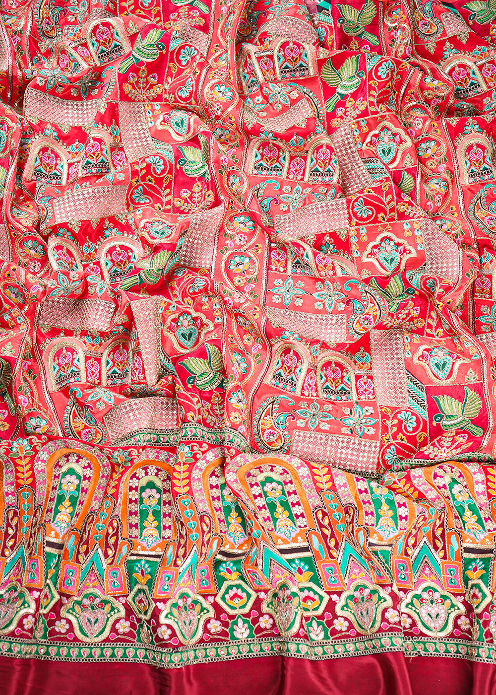 Orange Crepe Fabric With All Over Zari And Sequins Work With Border 24224