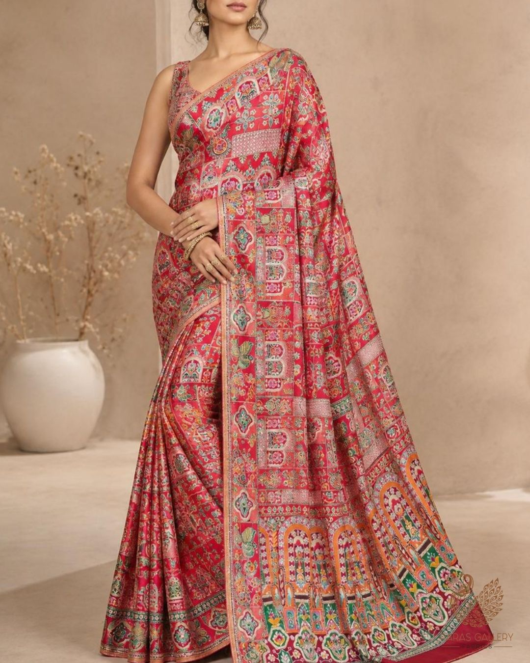 Orange Crepe Fabric With All Over Zari And Sequins Work With Border 24224