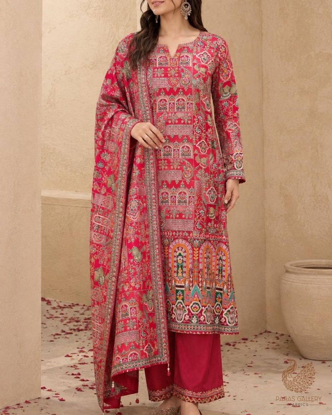 Orange Crepe Fabric With All Over Zari And Sequins Work With Border 24224