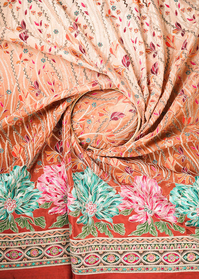 Rust Crepe Fabric With All Over Zari And Sequins Work With One Side Border 24226
