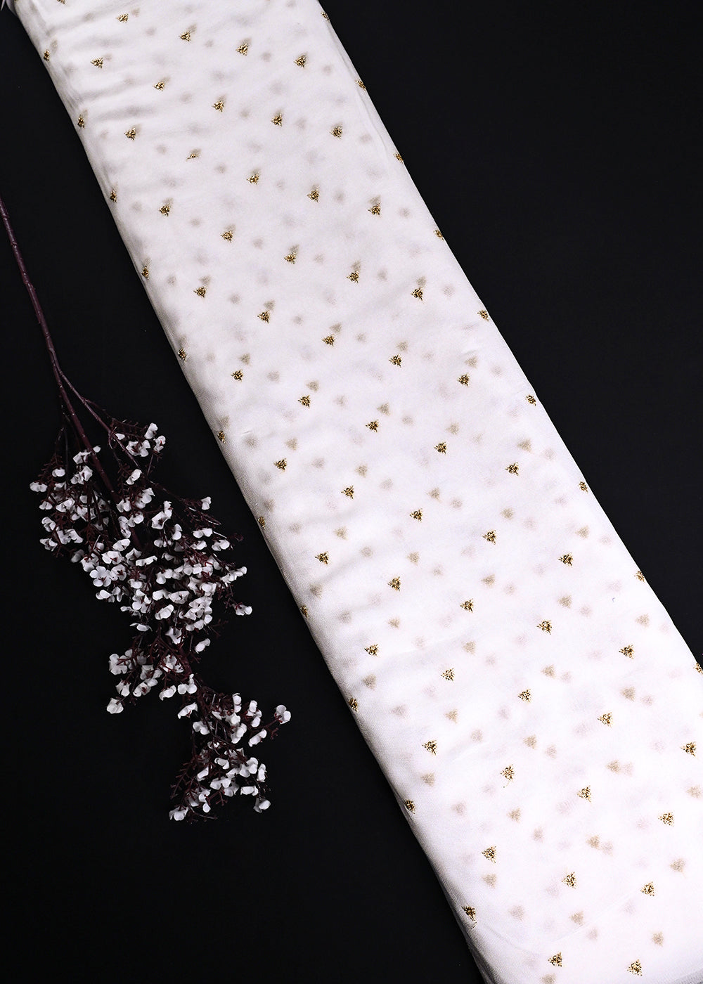 White Dyeable Georgette Fabric With All Over Buti Of Zari And Sequins Work 24240