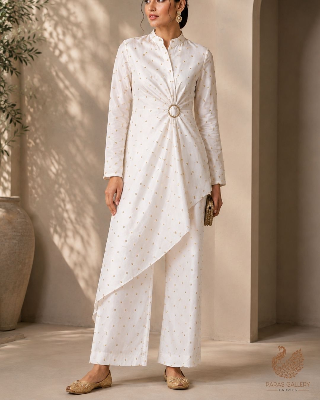 The Noor - White Dyeable Georgette Fabric With All Over Buti Of Zari And Sequins Work | 24240
