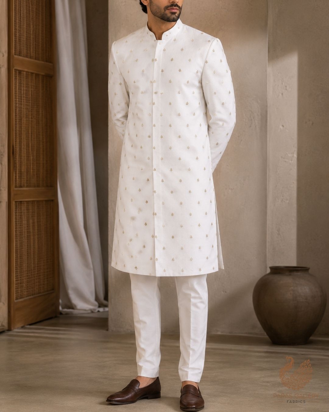 The Noor - White Dyeable Georgette Fabric With All Over Buti Of Zari And Sequins Work | 24240