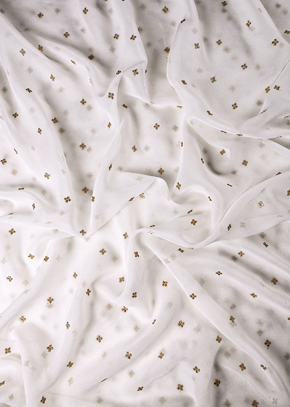 White Dyeable Georgette Fabric With All Over Buti Of Zari And Sequins Work 24241
