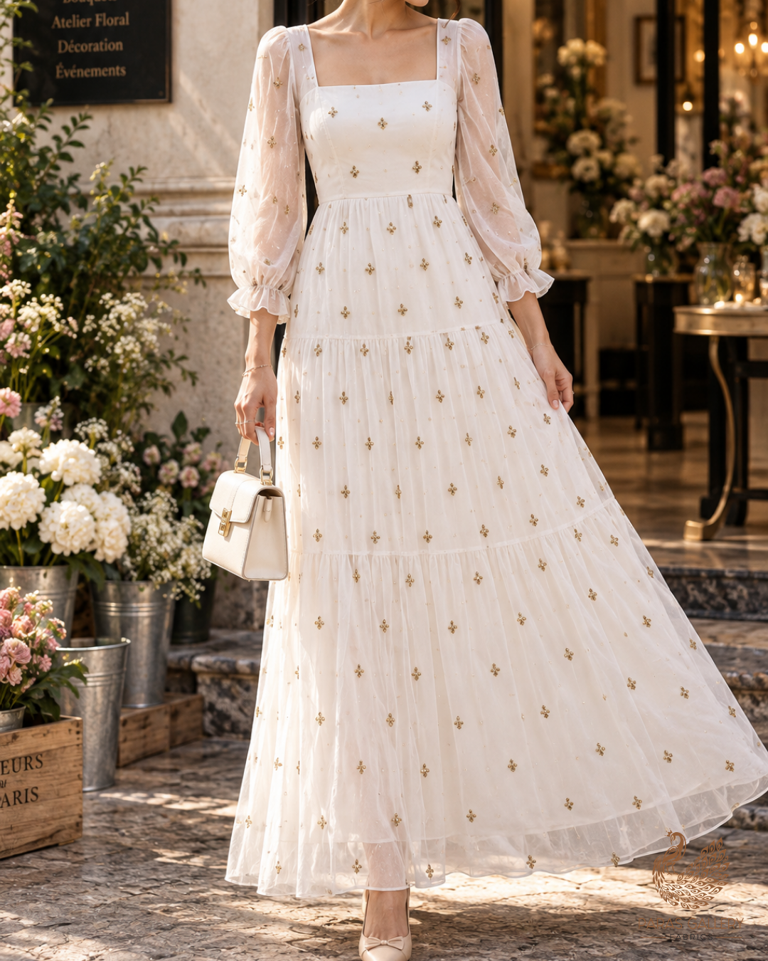 White Dyeable Georgette Fabric With All Over Buti Of Zari And Sequins Work 24242