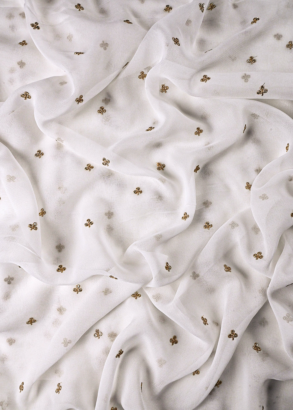 White Dyeable Georgette Fabric With All Over Buti Of Zari And Sequins Work 24243
