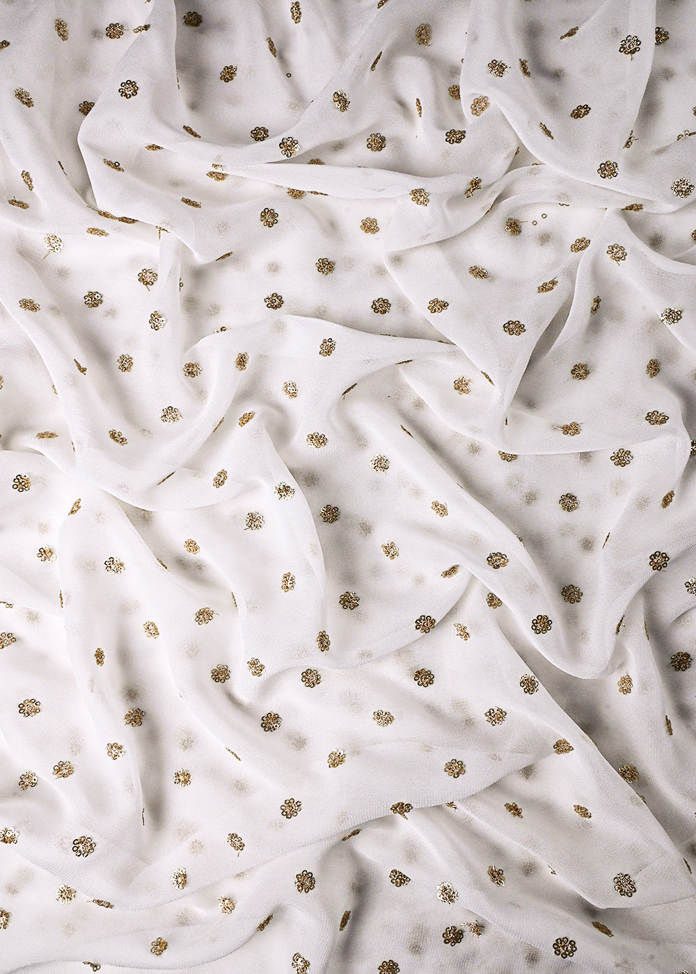 White Dyeable Georgette Fabric With All Over Buti Of Zari And Sequins Work 24244
