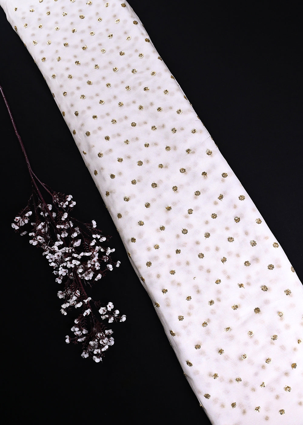 White Dyeable Georgette Fabric With All Over Buti Of Zari And Sequins Work 24244