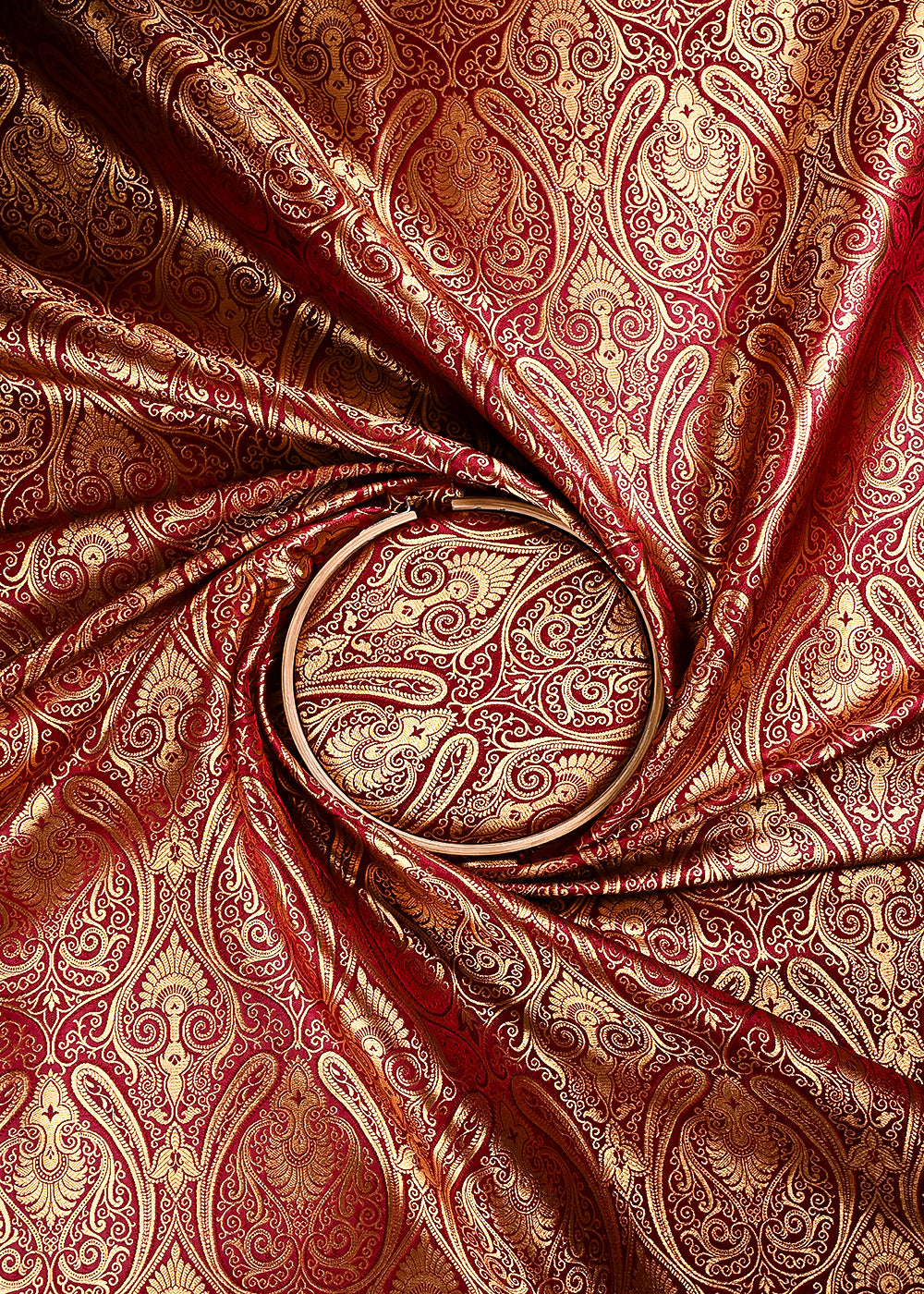 Maroon Banarasi Brocade Fabric With All Over Thread And Zari Handloom 24249