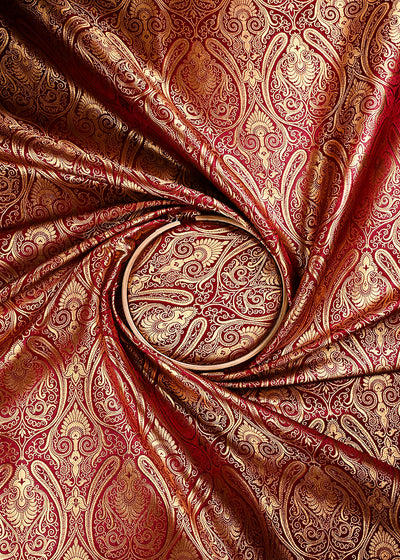 Maroon Banarasi Brocade Fabric With All Over Thread And Zari Handloom 24249