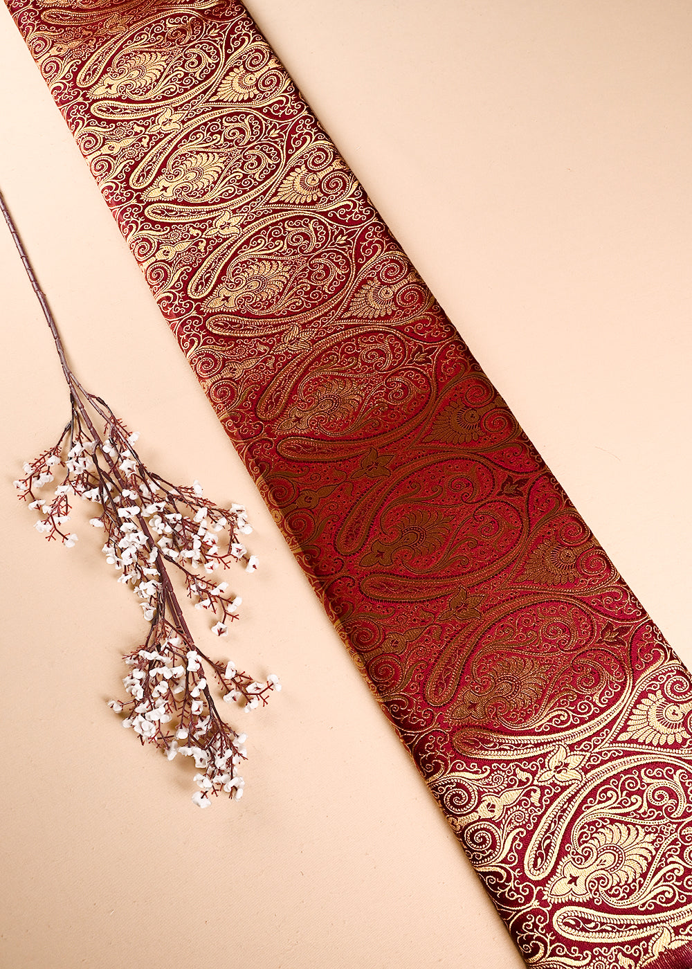Maroon Banarasi Brocade Fabric With All Over Thread And Zari Handloom 24249