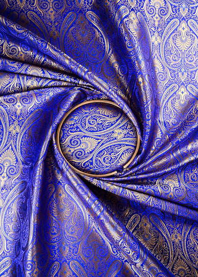 Royal Blue Banarasi Brocade Fabric With All Over Thread And Zari Handloom 24250