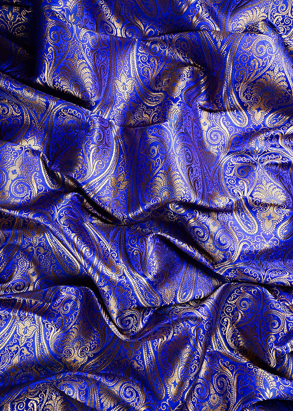 Royal Blue Banarasi Brocade Fabric With All Over Thread And Zari Handloom 24250