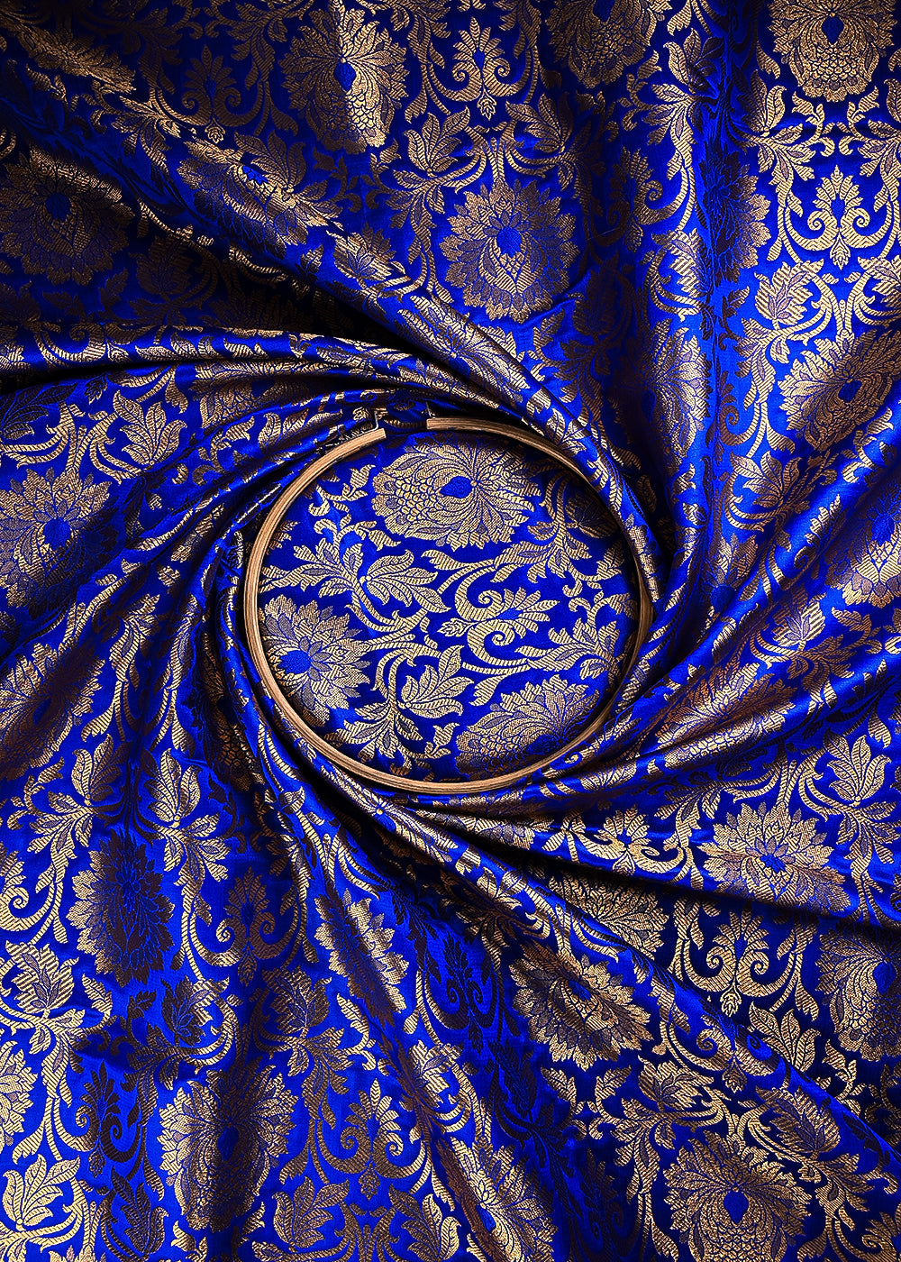 Royal Blue Banarasi Brocade Fabric With All Over Thread And Zari Handloom 24254