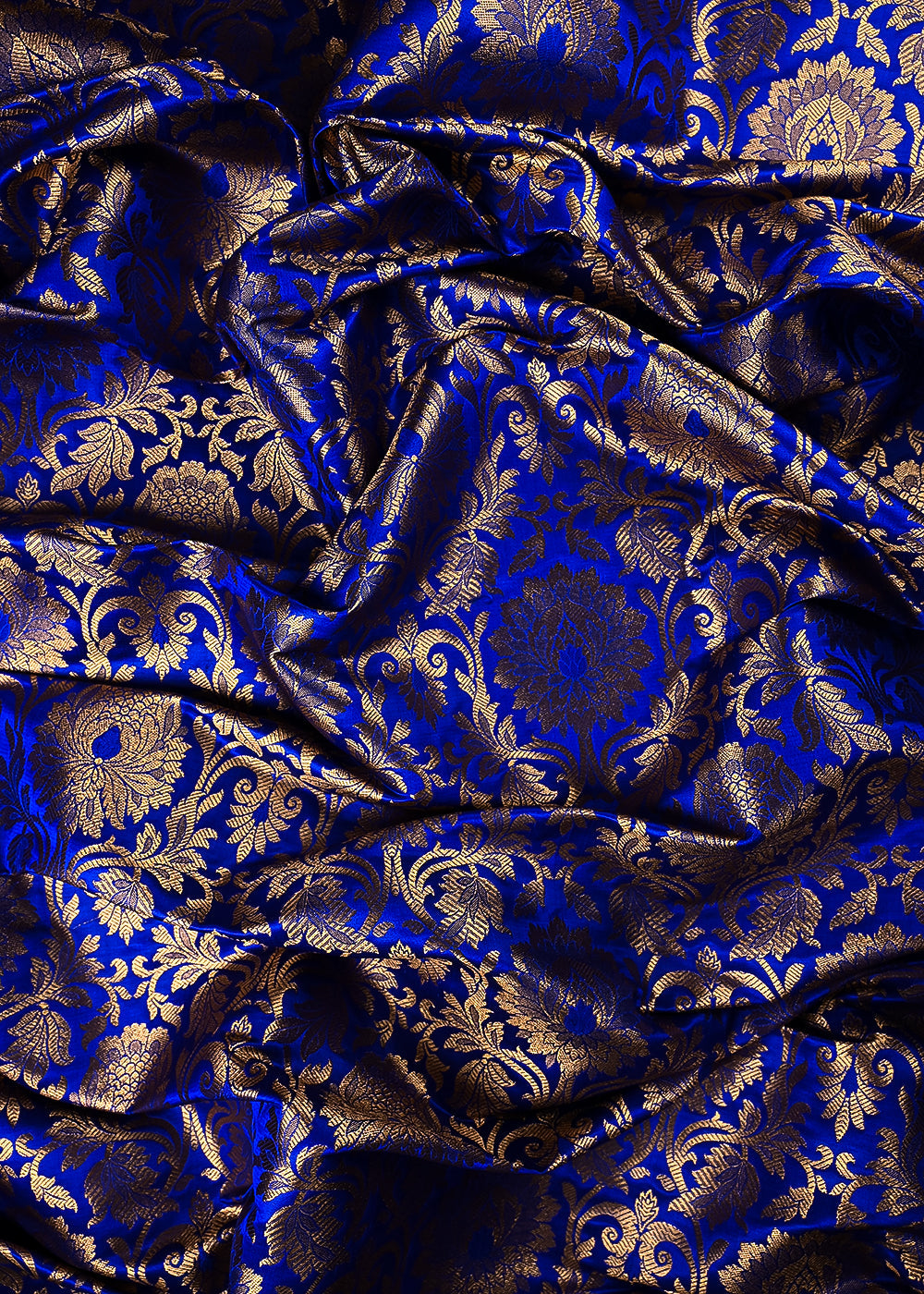 Royal Blue Banarasi Brocade Fabric With All Over Thread And Zari Handloom 24254