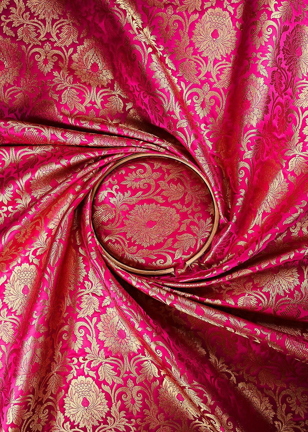 Magenta Banarasi Brocade Fabric With All Over Thread And Zari Handloom 24259