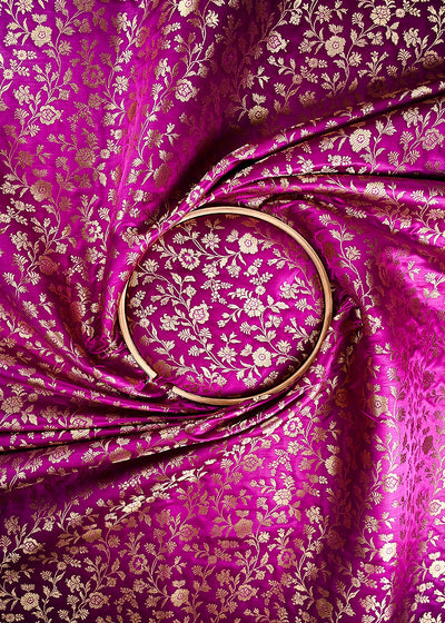 Purple Banarasi Brocade Fabric With All Over Thread And Zari Handloom 24263