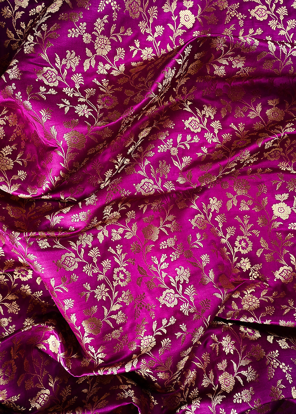 Purple Banarasi Brocade Fabric With All Over Thread And Zari Handloom 24263