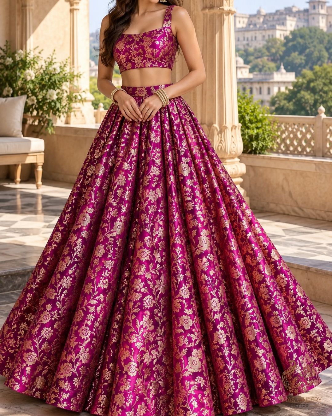Purple Banarasi Brocade Fabric With All Over Thread And Zari Handloom 24263