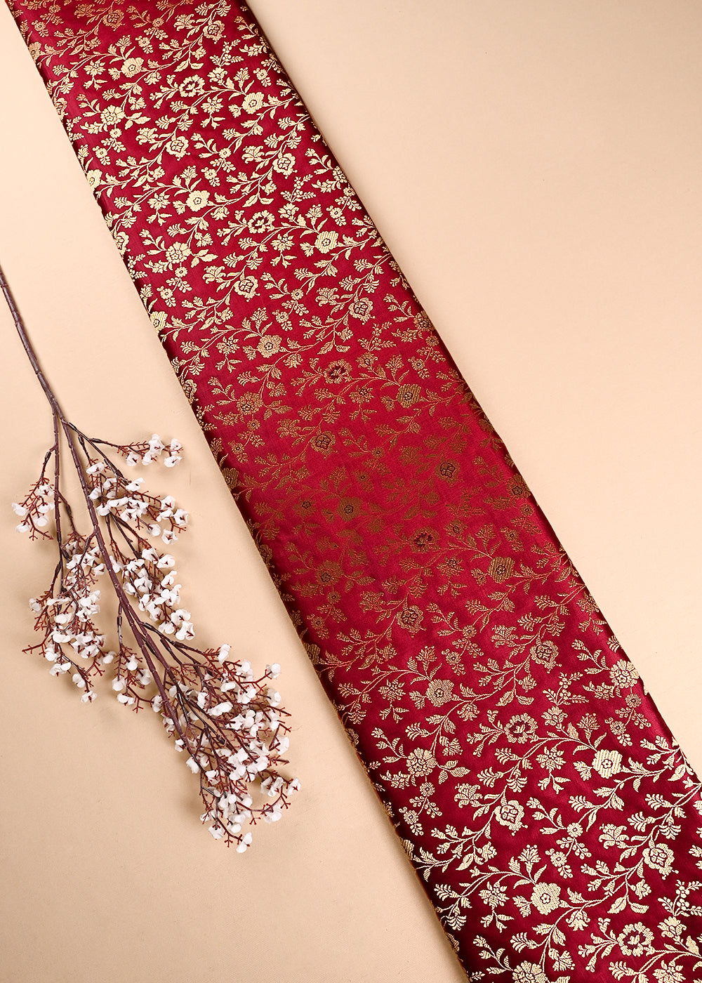 Maroon Banarasi Brocade Fabric With All Over Thread And Zari Handloom 24264