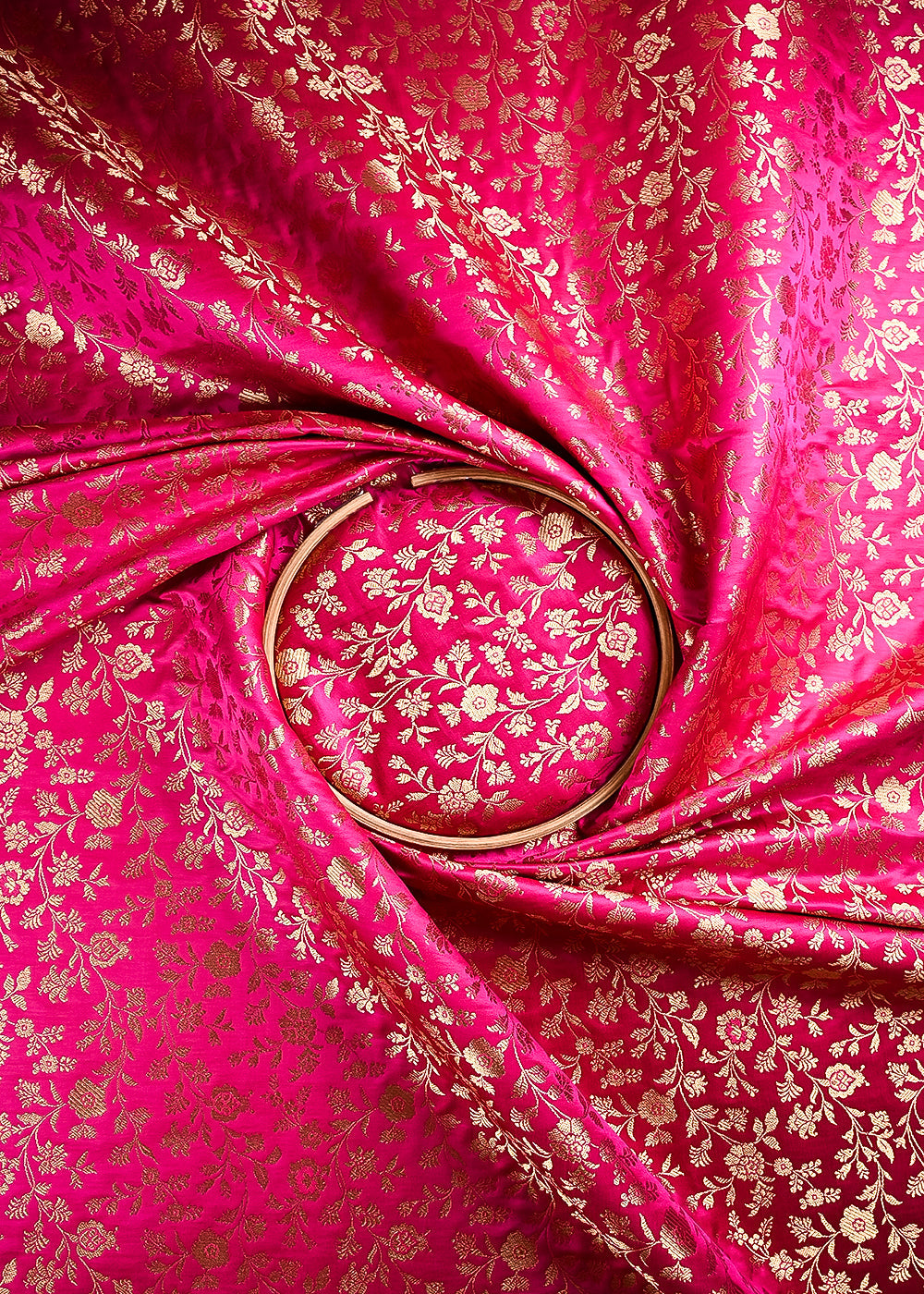 Magenta Banarasi Brocade Fabric With All Over Thread And Zari Handloom 24265