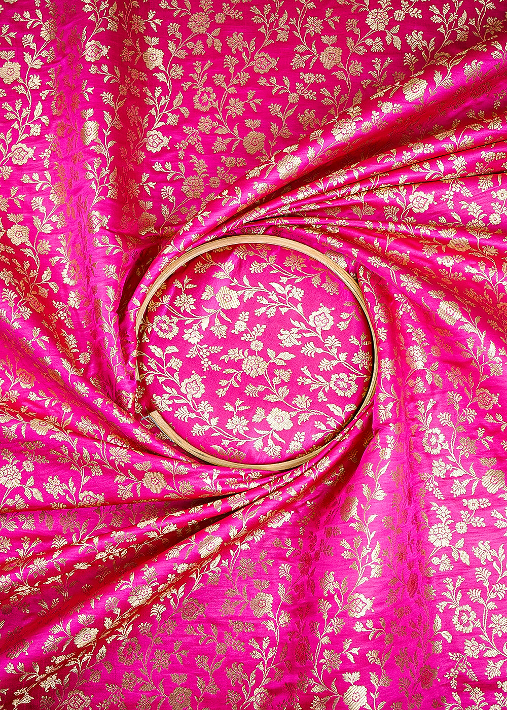 Magenta Banarasi Brocade Fabric With All Over Thread And Zari Handloom 24265