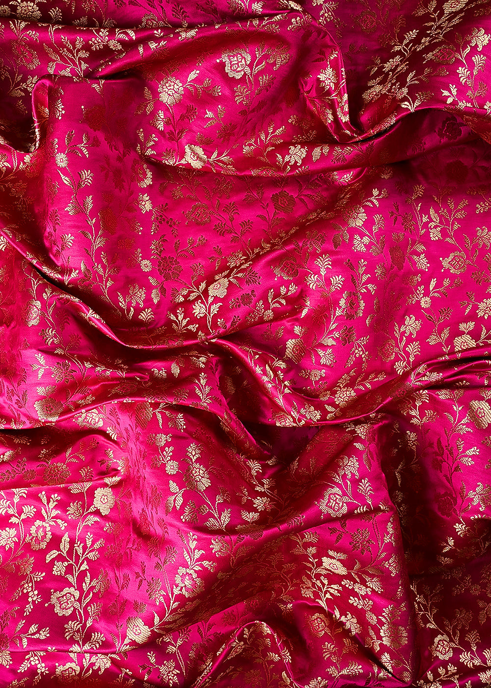 Magenta Banarasi Brocade Fabric With All Over Thread And Zari Handloom 24265