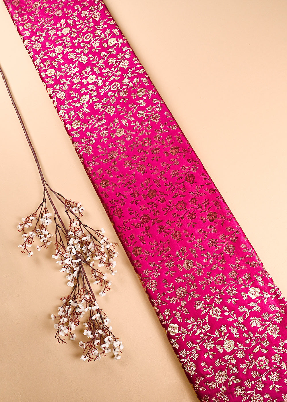 Magenta Banarasi Brocade Fabric With All Over Thread And Zari Handloom 24265