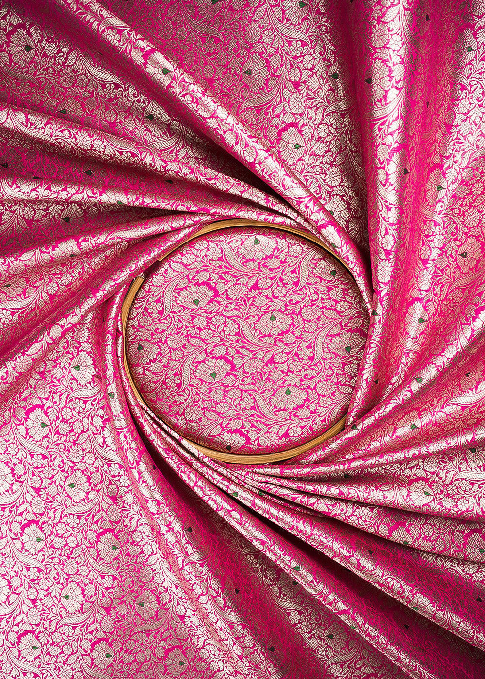 Magenta Banarasi Brocade Fabric With All Over Thread And Zari Handloom 24268