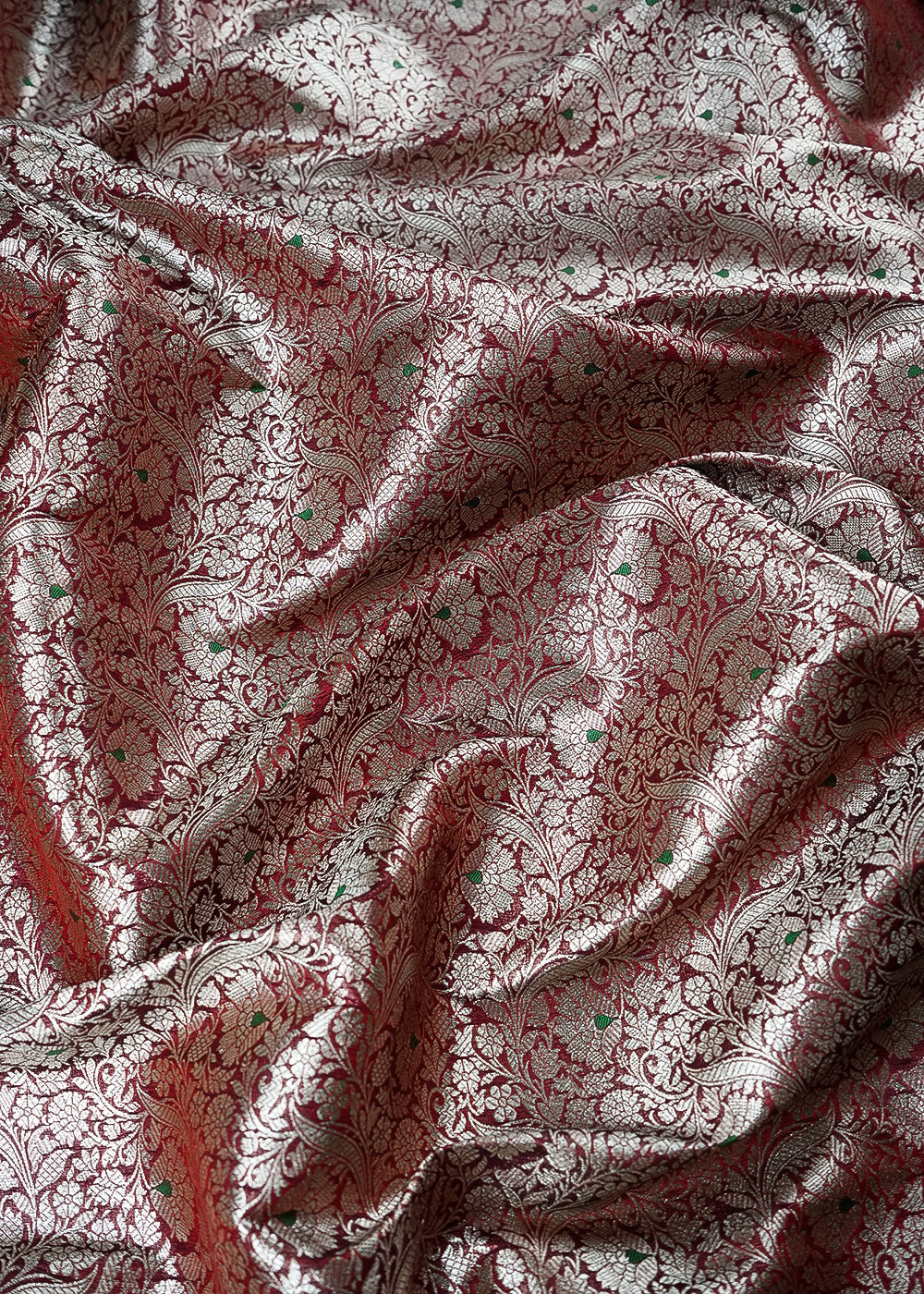 Maroon Banarasi Brocade Fabric With All Over Thread And Zari Handloom 24270