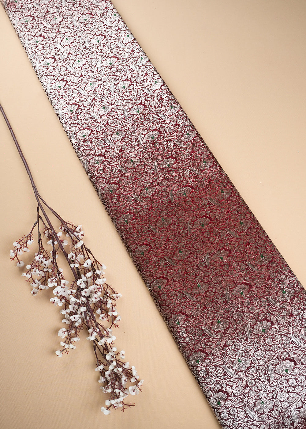 Maroon Banarasi Brocade Fabric With All Over Thread And Zari Handloom 24270