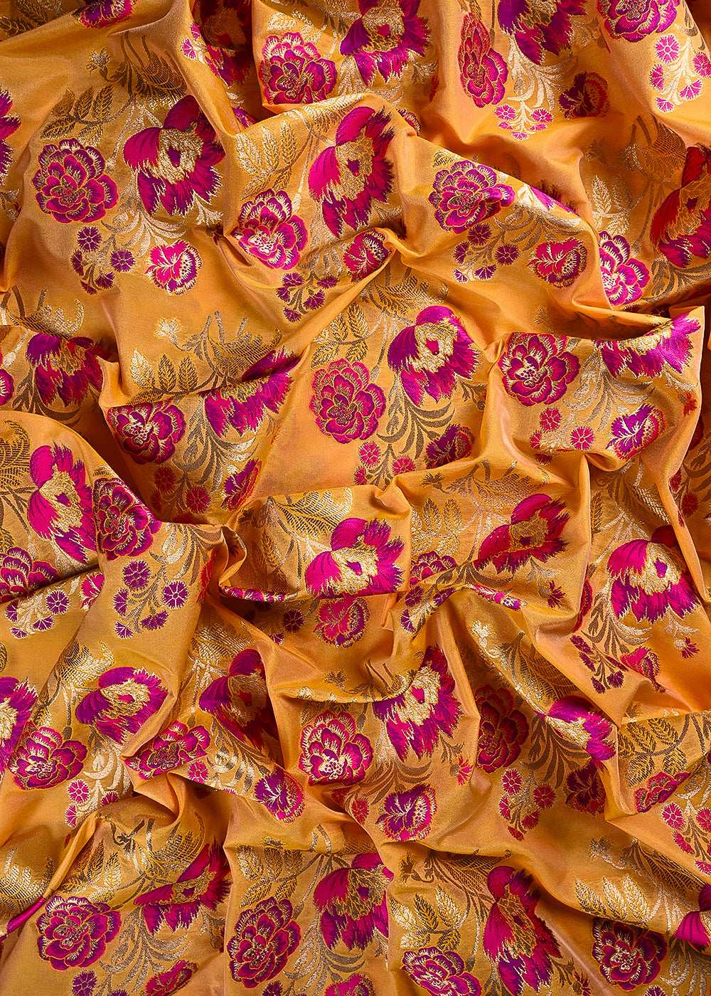 Mustard Banarasi Brocade Fabric With All Over Thread And Golden Zari Handloom 24275