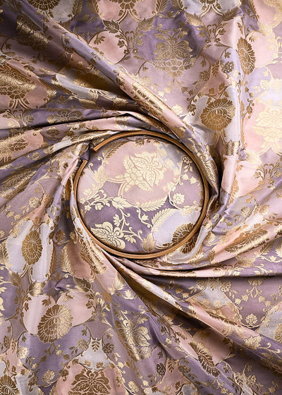 Lavender Banarasi Brocade Fabric With All Over Thread And Golden Zari Handloom 24277