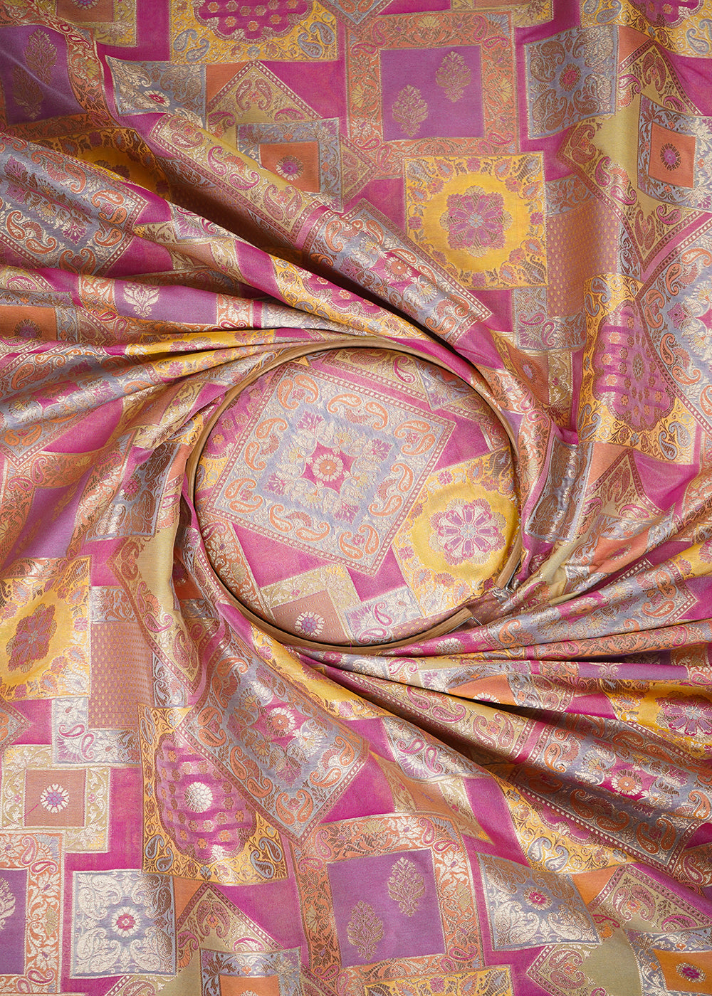 Magenta Banarasi Brocade Fabric With All Over Thread And Golden Zari Handloom 24283